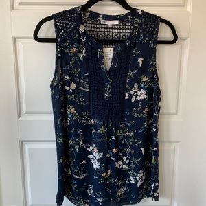 NEW DR2 by Daniel Rainn Navy Multi Floral Sleeveless Blouse
